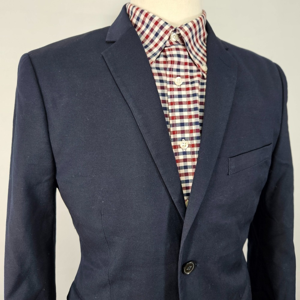 H&M Men's Sport Coat Blazer Two Button Deep‎ Navy Polyester Blend Size 40R SLIM - Picture 7 of 14